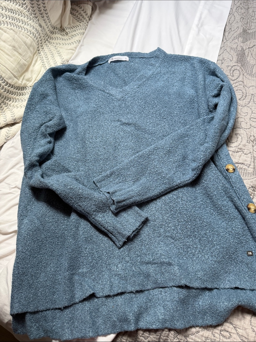 Figs Dusty Blue V-Neck Button-Side Sweater